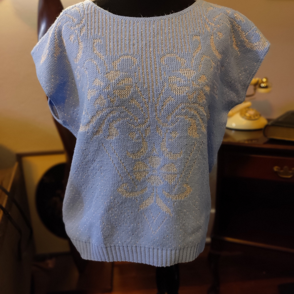 Elegant Blue Off-the-Shoulder Sweater GrandmaCore